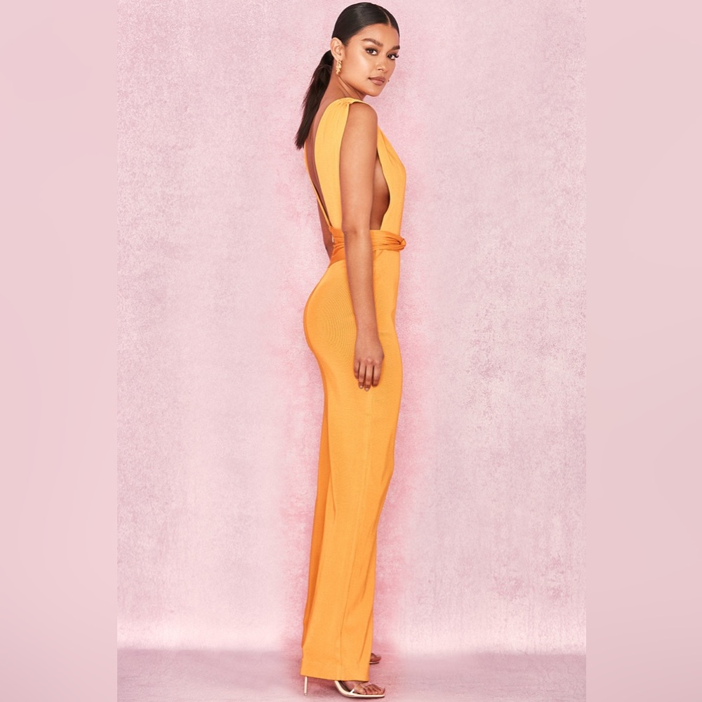 HOUSE OF CB 'Benedetta' Tangerine Bandage Plunge Neck Jumpsuit NWOT - Picture 5 of 12